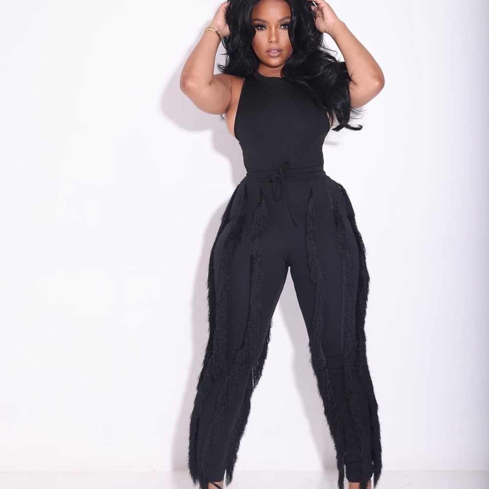 Nichole Lynel Fringe Coordinate Pant & Bodysuit Set
